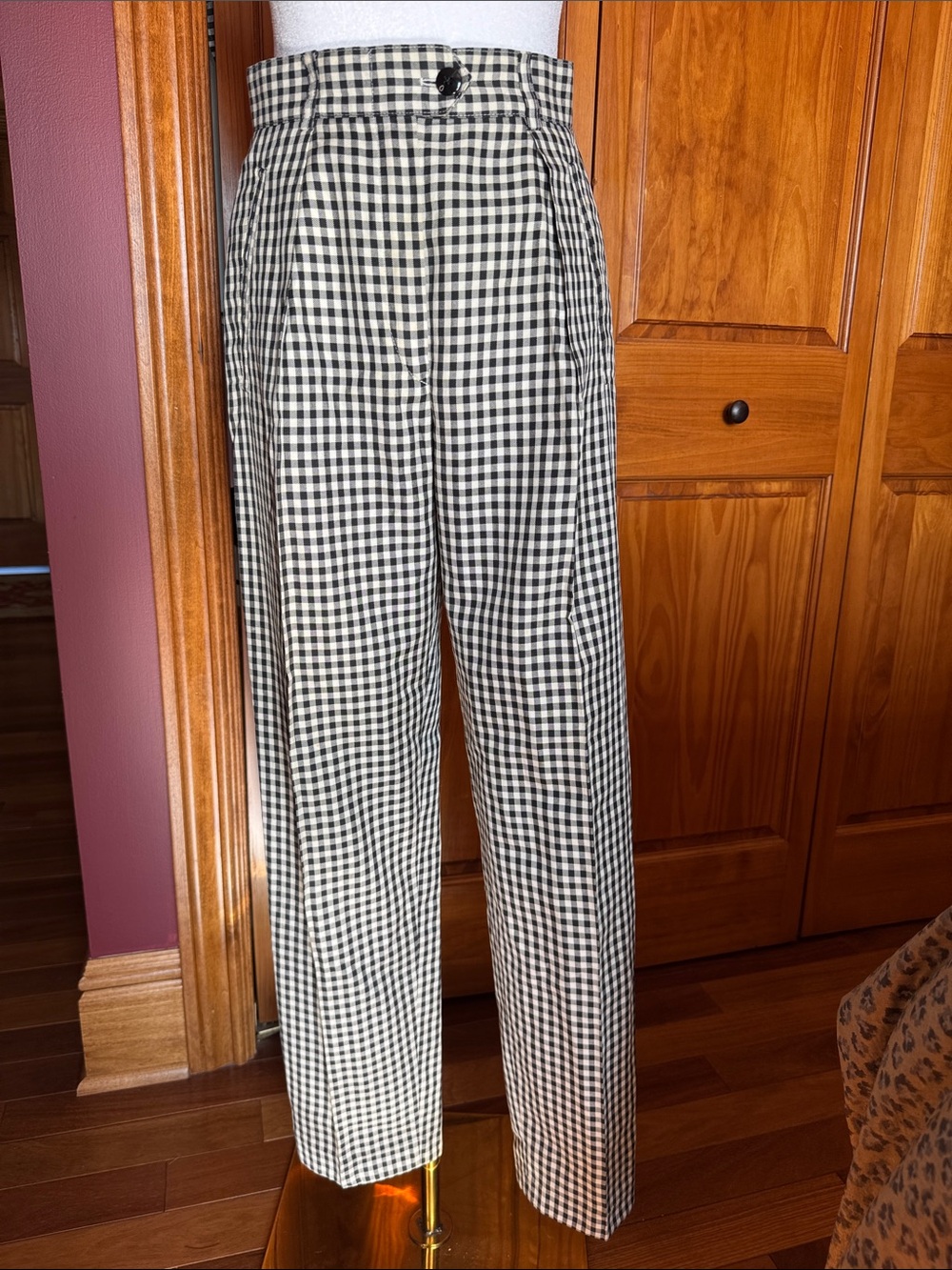Escada Margaretha Ley Black and White Gingham High-Waist Trousers